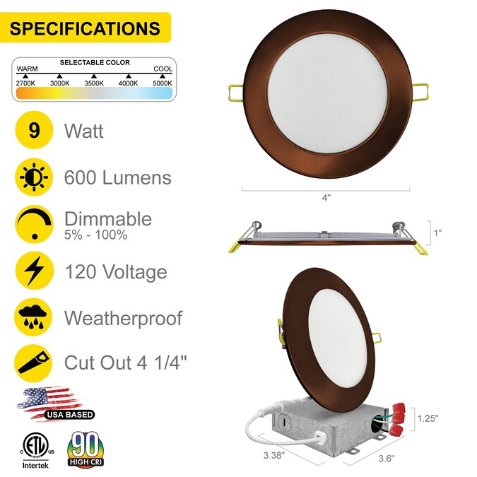 NUWATT Ultra Slim Airtight IC Bronze 4-in 630-Lumen Switchable Round Dimmable LED Canless Shower Recessed Downlight (6-Pack) - Image 2