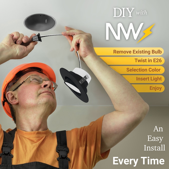 NUWATT Gimbal Retrofit with Adjustable Lens White 4-in 750-Lumen Switchable Round Dimmable LED Canned Shower Recessed Downlight (6-Pack) - Image 10