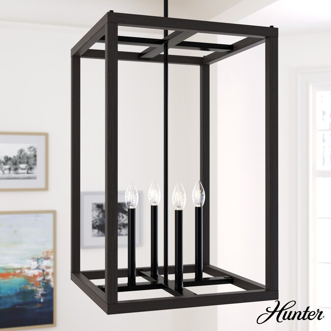 Hunter Squire Manor 4-Light Matte Black Modern/Contemporary Square LED Medium Hanging Kitchen Island Light