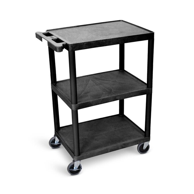 Luxor Black Plastic Utility Cart with 3 Shelves, 300 lb. Weight Capacity, 4-in Lockable Casters