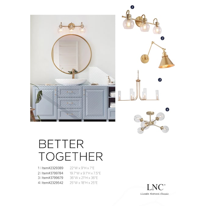 LNC Pursuit 22-in 3-Light Matte Gold LED Modern/Contemporary Vanity Light Bar - Image 17