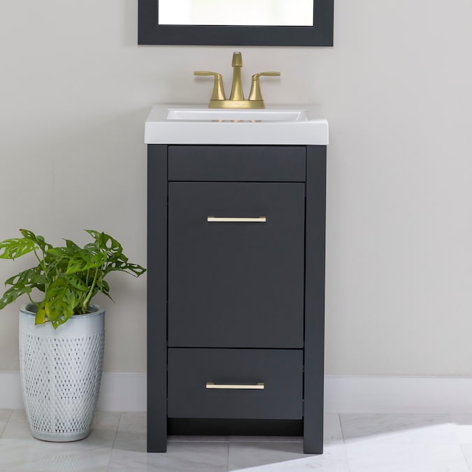 Diamond NOW Winnie 18-in Deep Blue Single Sink Bathroom Vanity with White Cultured Marble Top