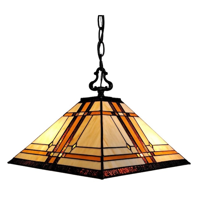 Amora Lighting 2-Light Multi Tiffany Stained Glass Square Medium Hanging Pendant Light