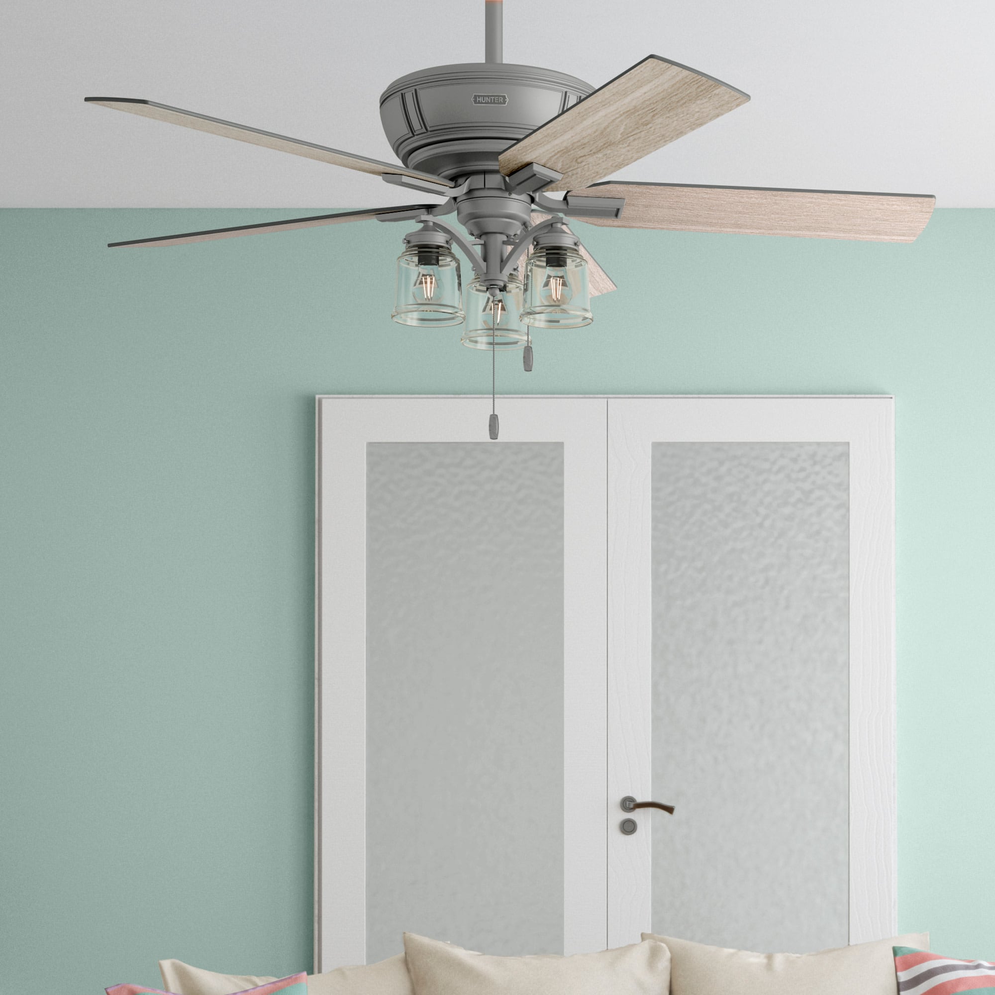 Maya 54-in Matte Silver with Light Gray Oak/Warm Grey Oak Blades Ceiling Fan With Light ( 5 -Blade )