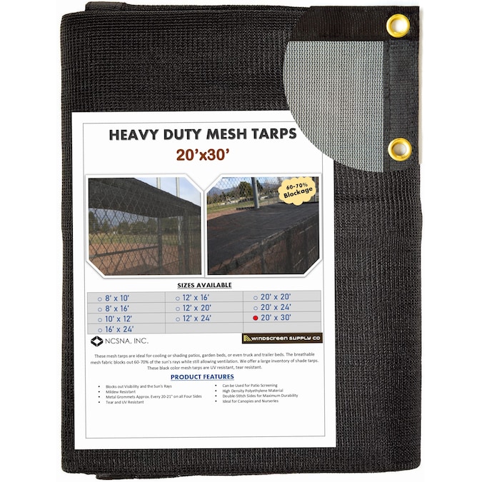 NCSNA Outdoor mesh tarps 20-ft x 30-ft Black Color Polyethylene Shade Fabric