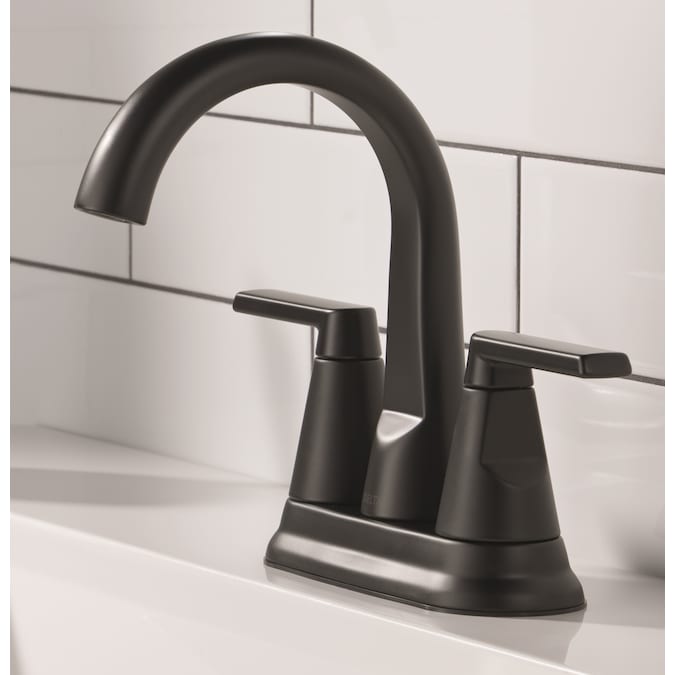 Delta Sparrow Matte Black 4-in centerset 2-Handle WaterSense Bathroom Sink Faucet with Drain