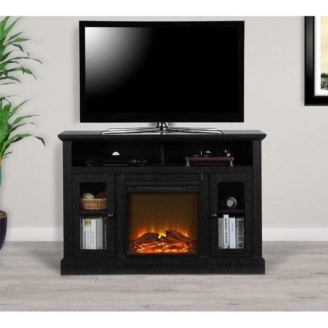 Ameriwood Home 47.24-in W Black Oak TV Stand with Fan-forced Flat Wall Electric Fireplace - Image 7