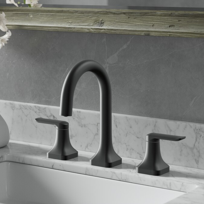 allen + roth Dunmore Matte Black Widespread 2-Handle WaterSense Bathroom Sink Faucet with Drain