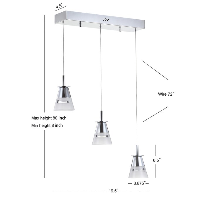 JONATHAN Y 3-Light Chrome/Clear Glam Cone LED Medium Hanging Pendant Light - Image 9