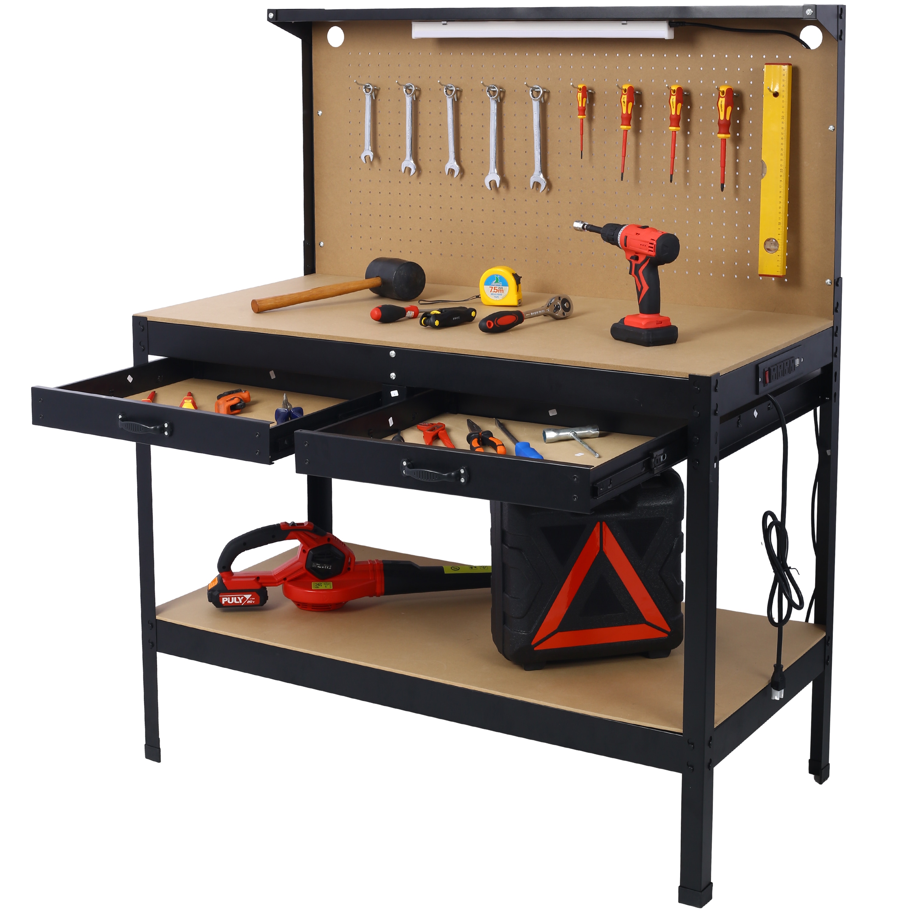 N/O 47.5-in L x 36-in H 2 -Drawers Black MDF Work Bench