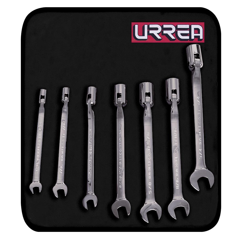 7 -Piece Set 12-point Standard (SAE) Flexible head Open end Wrench Includes Soft Case