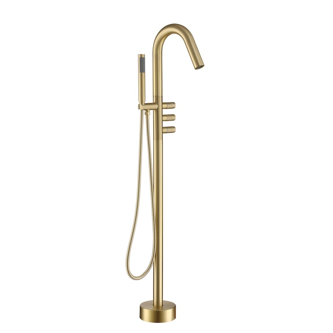 Clihome Brushed Gold 3-handle Freestanding Swivel Bathtub Faucet with Hand Shower (Valve Included)