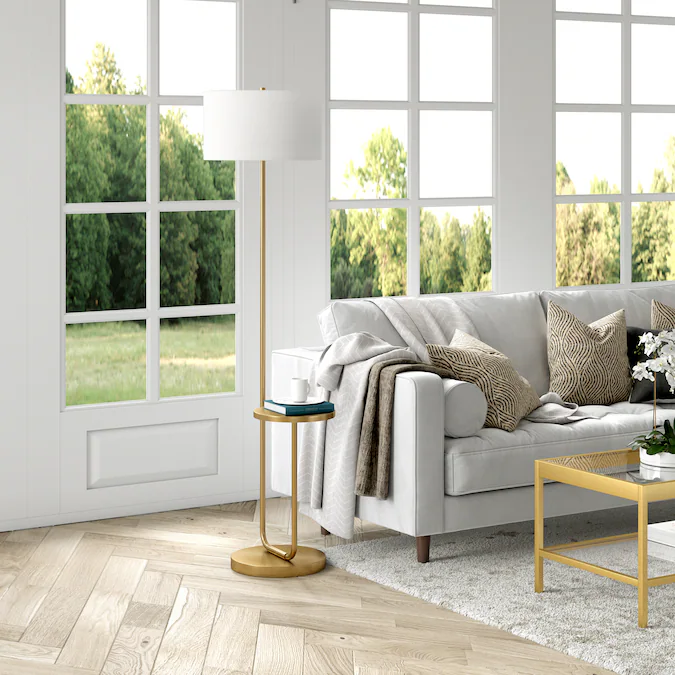 Hailey Home Jacinta Modern Brass Floor Lamp with White Drum Shade - 65 Inches Tall