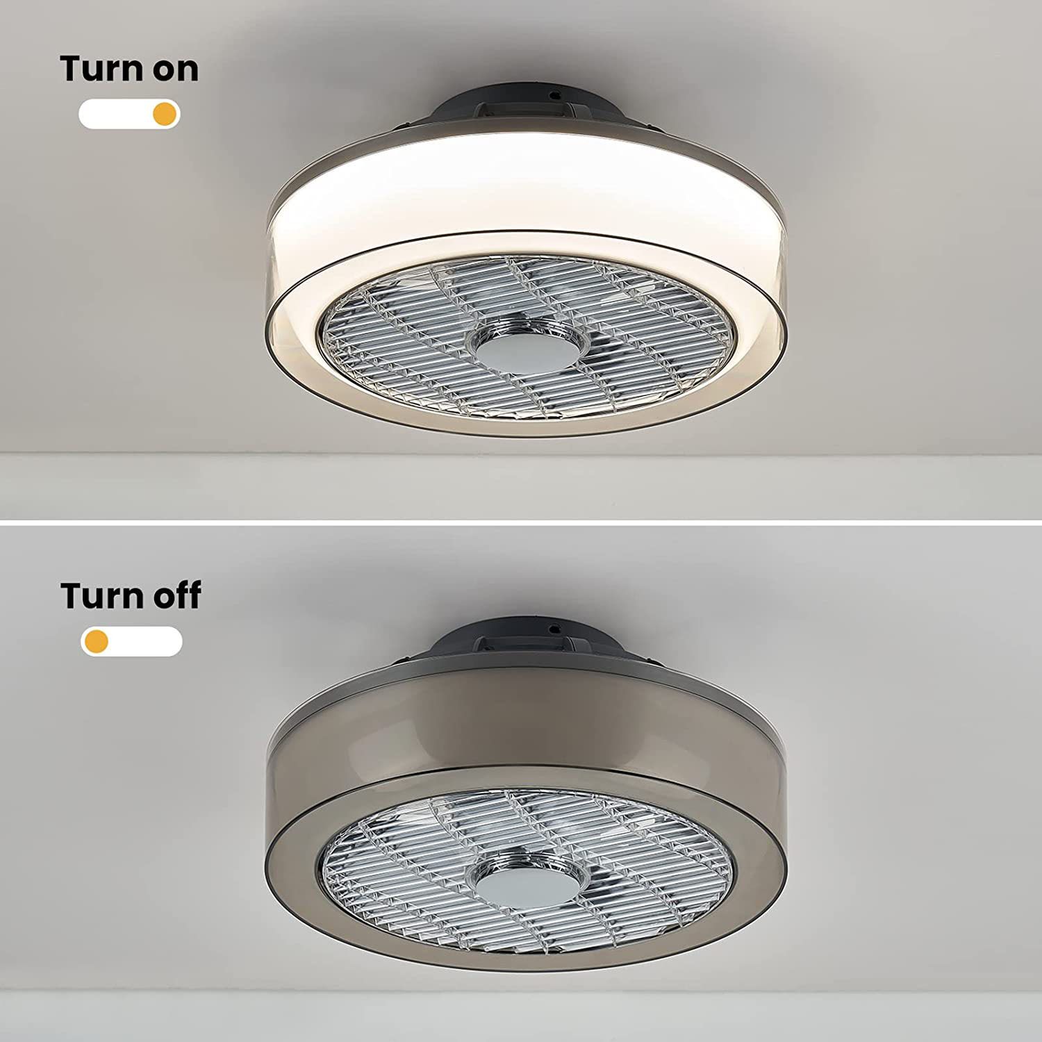 16-in Color-Changing Integrated LED Flush Mount Smart Farmhouse LED Enclosed Smoky Gray with ABS Blades Bladeless Ceiling Fan With Light - Remote Included ( 5 -Blade ) - Image 5