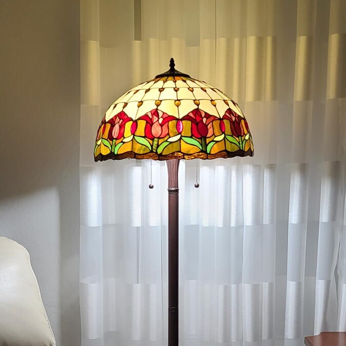 Amora Lighting Tiffany Stained Glass 2 Light Tulips Floor Lamp 62-in Tall - Handcrafted with Multiple Colors - UL Listed
