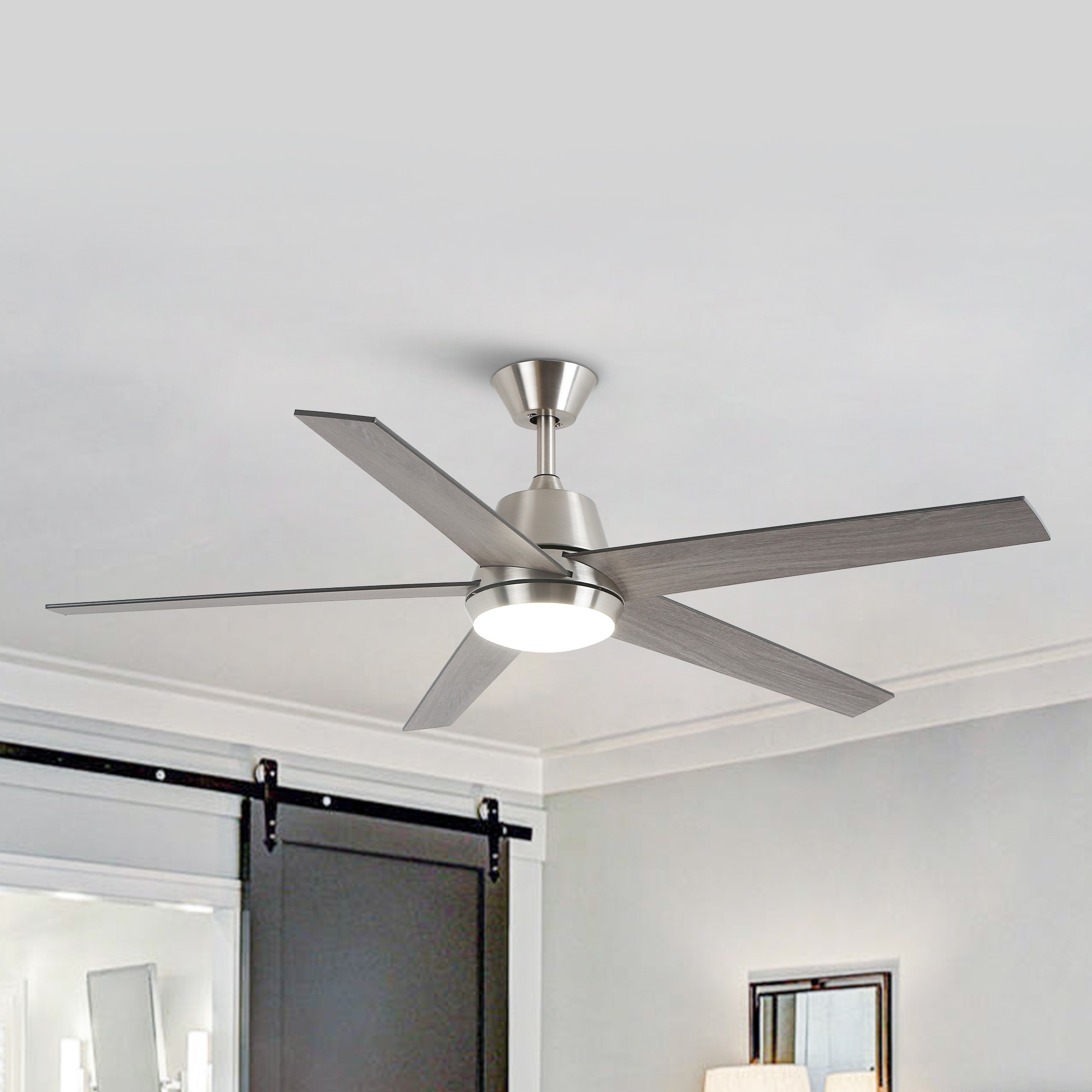 52-in Integrated LED Brushed Nickel with Gray Blades Ceiling Fan With Light and Remote ( 5 -Blade )