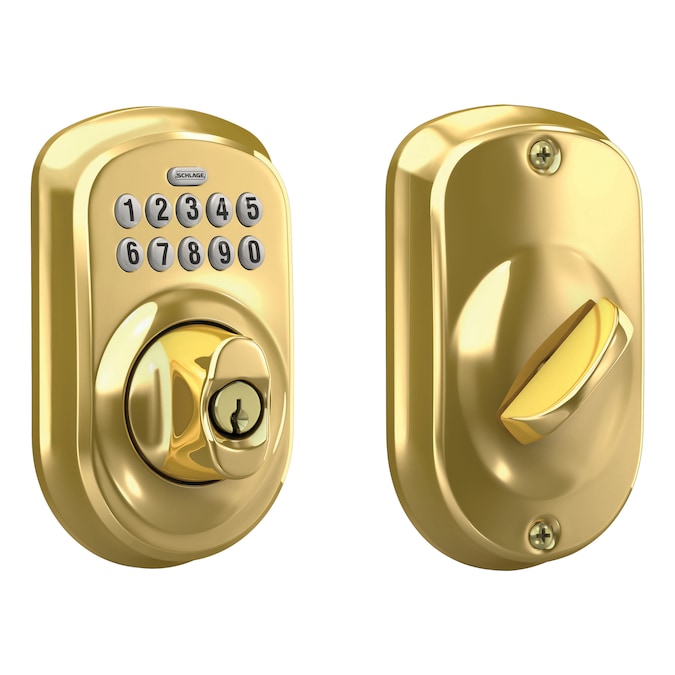 Schlage Plymouth Bright Brass Electronic Deadbolt with Keypad