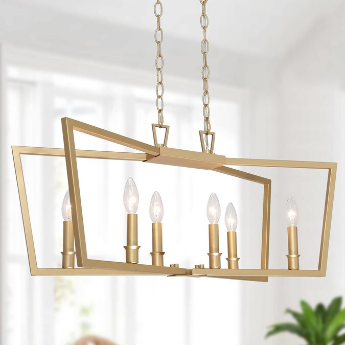 Uolfin 6-Light Matte Gold with X Shape Modern/Contemporary Linear LED Large Hanging Kitchen Island Light