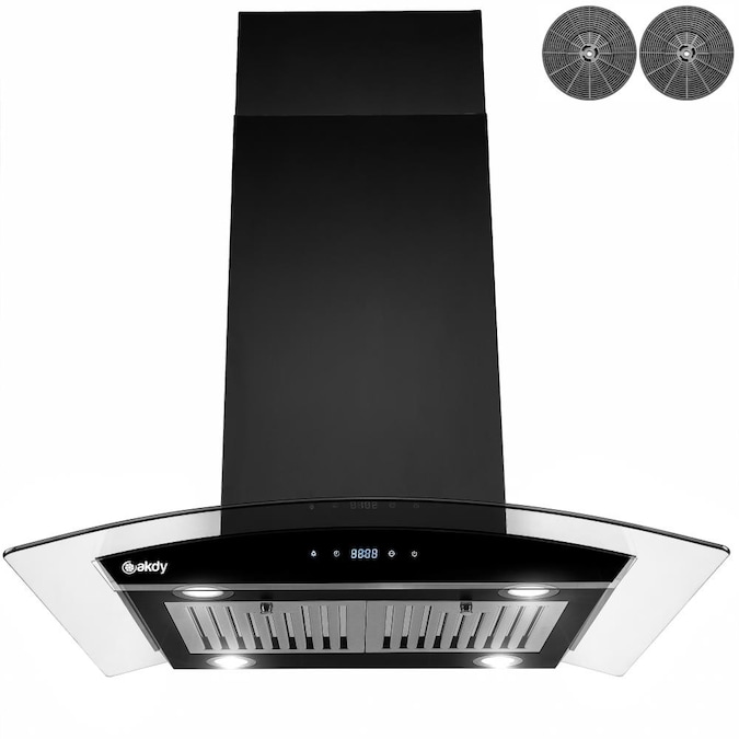 AKDY 30-in 343-CFM Convertible Black Painted+Clear Island Range Hood with Charcoal Filter