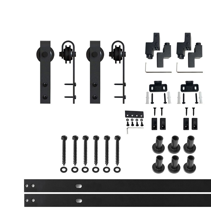 HOMACER 96-in Rustic Black Indoor J-strap Single Barn Door Hardware Kit