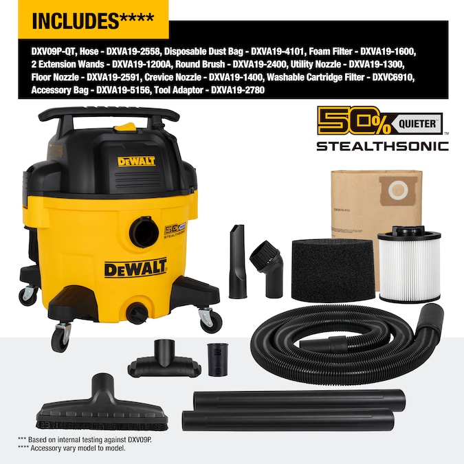 DEWALT Stealthsonic Quiet 9-Gallons 5-HP Corded Wet/Dry Shop Vacuum with Accessories Included - Image 10