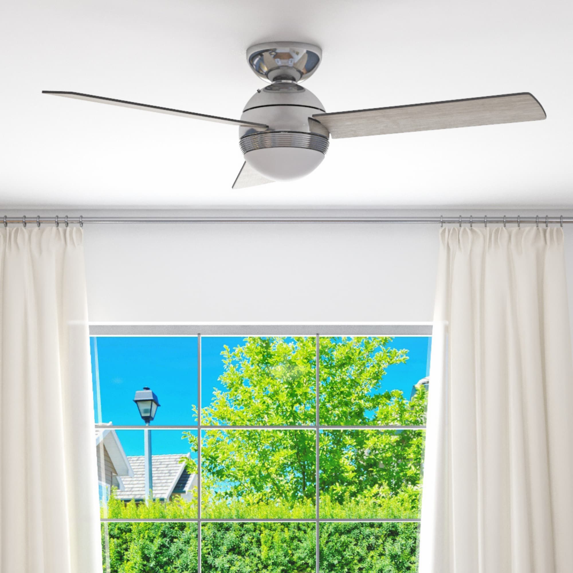 Annandale 52-in Color-Changing Flush Mount Brushed Nickel with Driftwood/Espresso Blades Ceiling Fan With Light - Remote Included ( 3 -Blade )