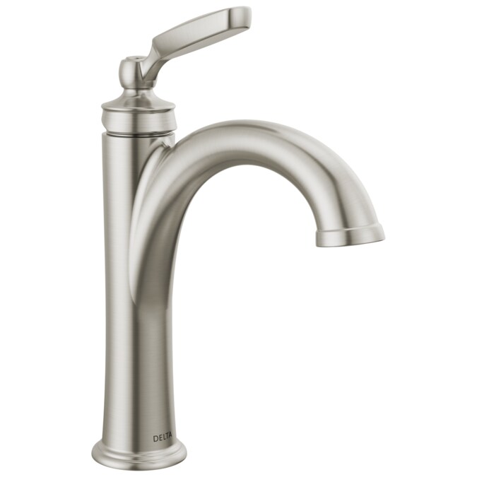 Delta Woodhurst Stainless Single Hole 1-Handle WaterSense Bathroom Sink Faucet with Drain and Deck Plate