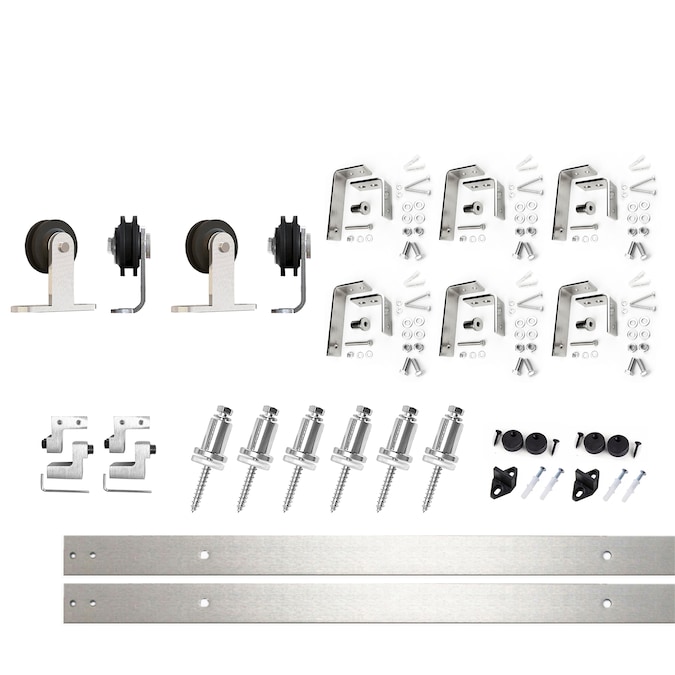 HOMACER 90-in Brushed Nickel Indoor Top Mount Double Bypass Barn Door Hardware Kit