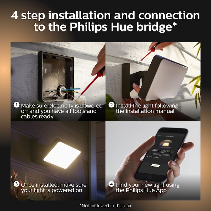 Philips Hue Discover Outdoor Black Line Voltage Hardwired Smart LED Flood Light - Image 8