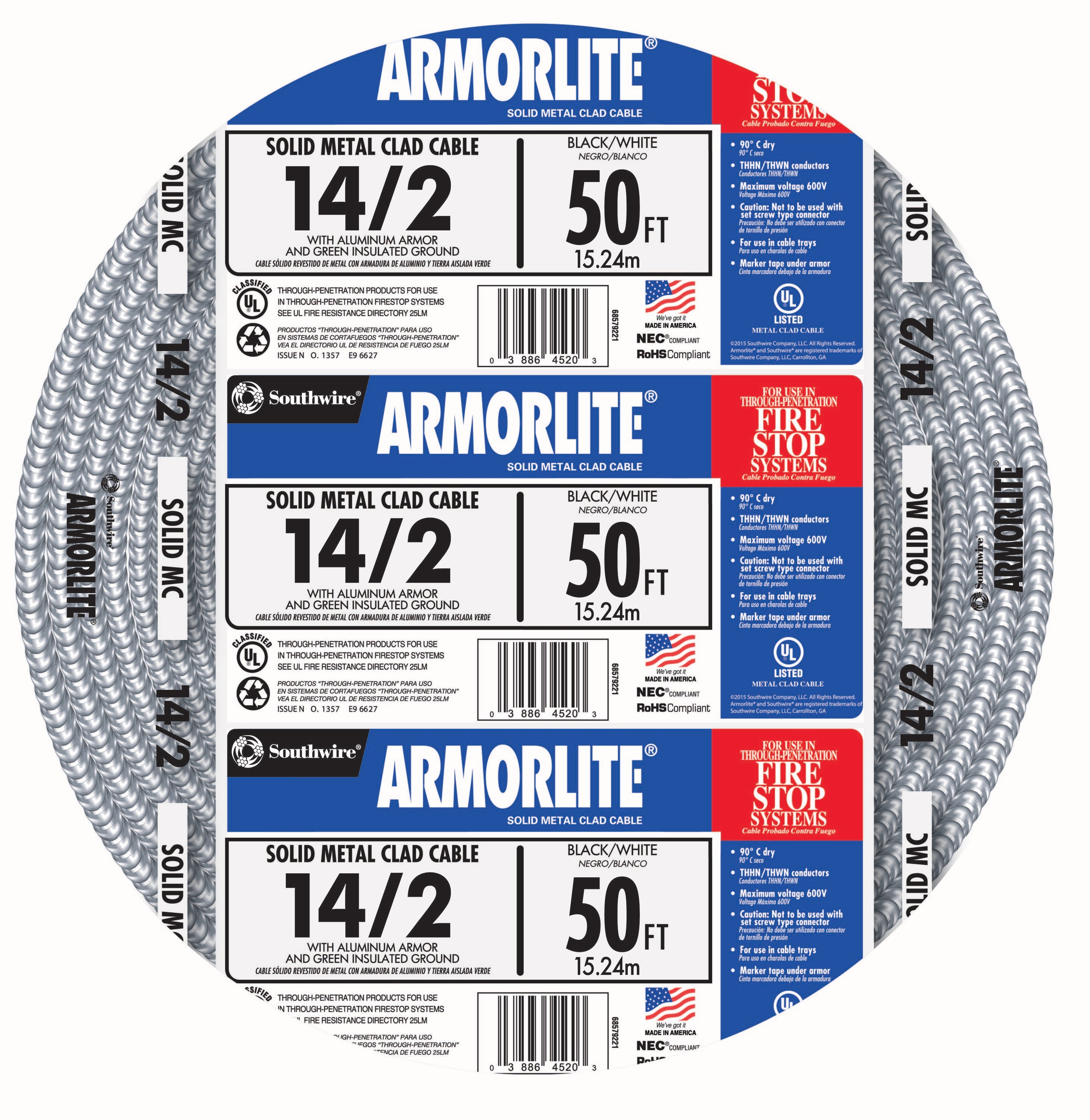 Armorlite 50-ft 14 / 2 Solid Aluminum MC (Metal Clad) Cable