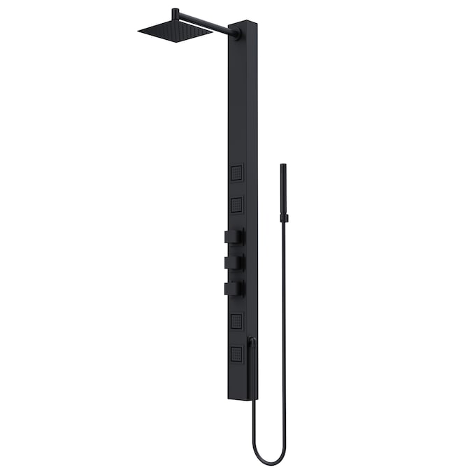 VIGO Sutton Matte Black 8-in Waterfall Shower Panel System with 3-way Diverter (Thermostatic Valve Included)
