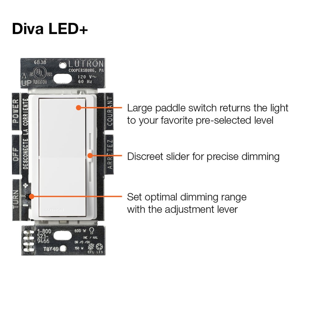 Diva LED+ Single-pole/3-way LED Rocker Light dimmer switch White 3 -Pack - Image 15