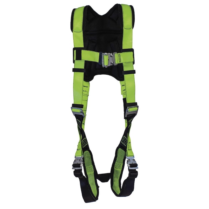 PeakWorks Full Body Padded Safety Harness with Back Support, 5-Point Adjustment, Fall Indicator, Back D-Ring, Stab Lock Leg Buckles, Hi-Vis Green/Black, Universal Fit