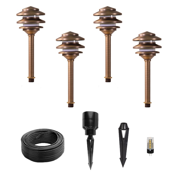 VOLT 4-Pack Outdoor Lighting 300-Lumen 12-Watt Bronze Low Voltage Hardwired LED Outdoor Path Light Kit (2700 K)