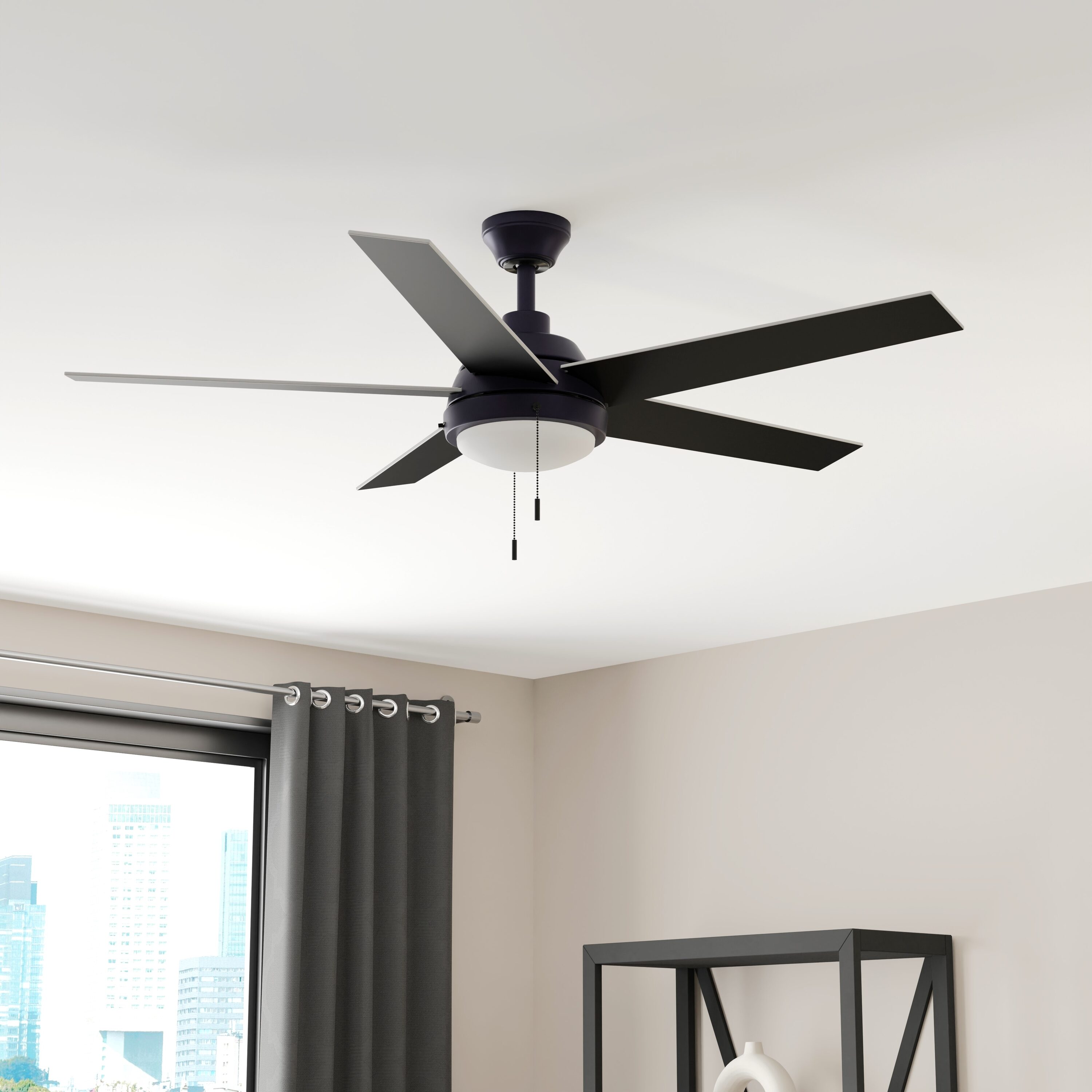 Amberwood 52-in Color-Changing Integrated LED Matte Black with Matte Black/Brown Blades Ceiling Fan With Light ( 5 -Blade )