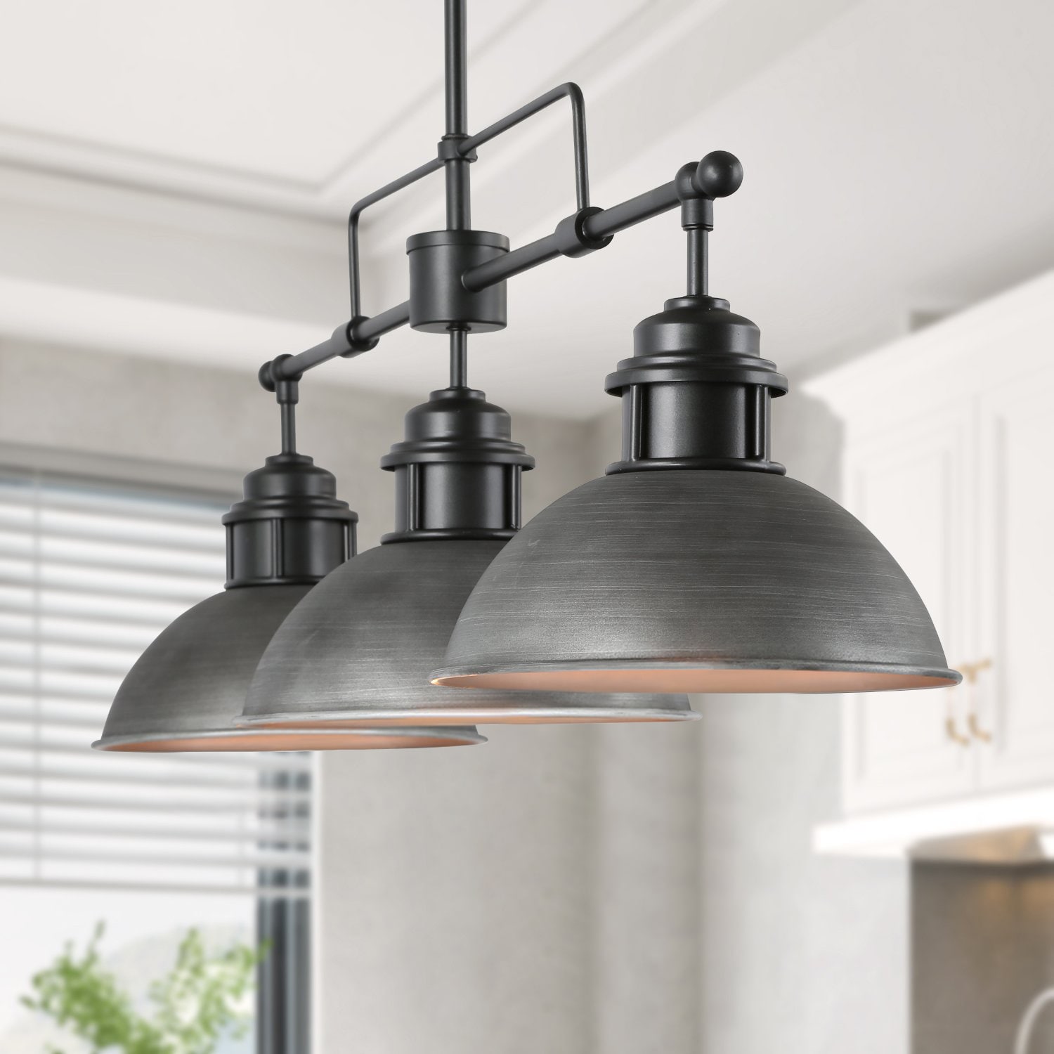 Yuna 3 -Light Matte Black Industrial Linear Large Hanging Kitchen island light