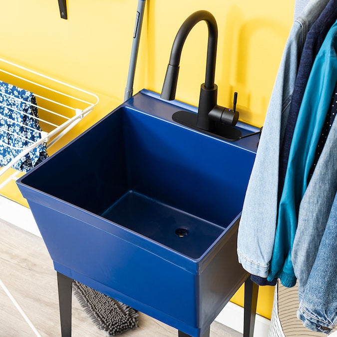 Cambridge Resources 23.5-in x 22.875-in 1-Basin Blue Freestanding Utility Tub with Drain and Faucet - Image 10