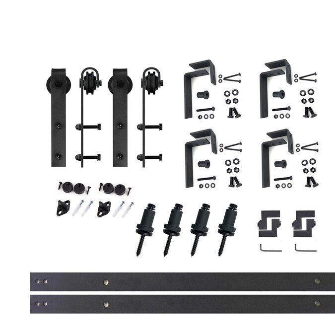 HOMACER 60-in Rustic Black Indoor J-strap Double Bypass Barn Door Hardware Kit