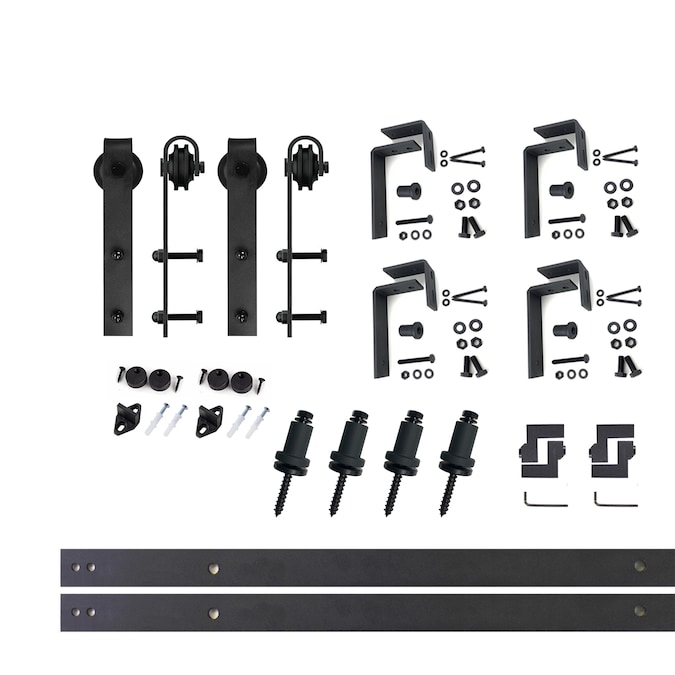 HOMACER 66-in Rustic Black Indoor J-strap Double Bypass Barn Door Hardware Kit
