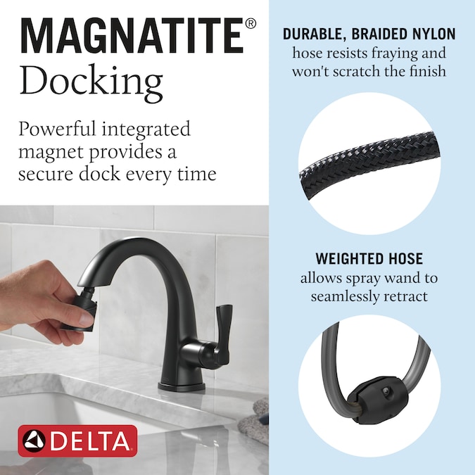 Delta Stryke Matte Black Single Hole 1-Handle WaterSense Pull-down Bathroom Sink Faucet with Drain and Deck Plate - Image 4