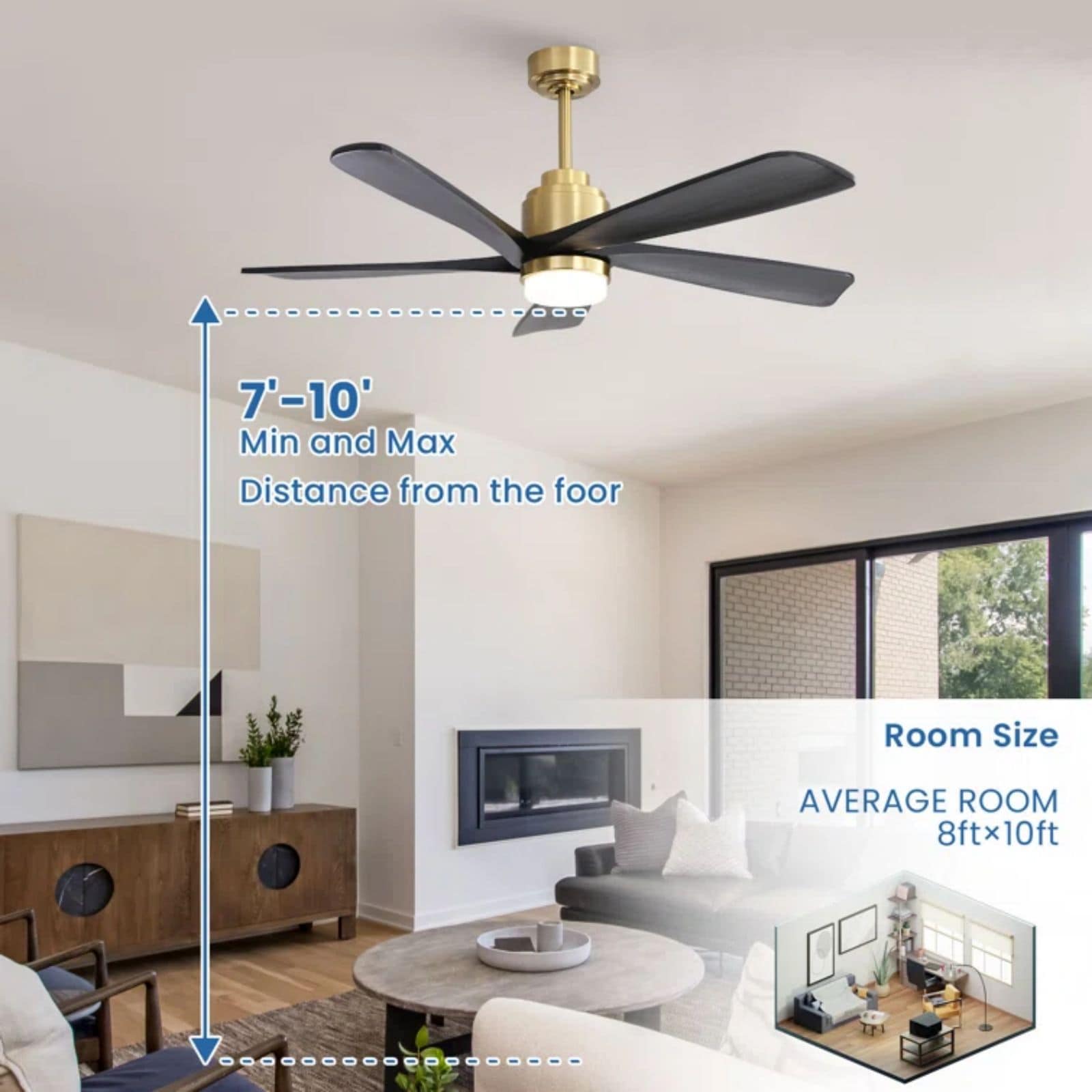 52K085SMTY 52-in Color-Changing Outdoor Smart Gold with Black Blades Ceiling Fan With Light and Remote ( 5 -Blade ) - Image 5
