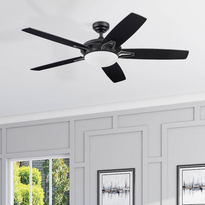 Prominence Home Clancy 52-in Matte Black with Matte Black, Ash Blades LED Indoor Ceiling Fan with Light and Remote (5-Blade)