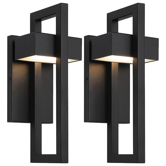 LamQee 2 -Pack 13.6-in H Matte Black Hardwired Integrated LED Outdoor Wall Light