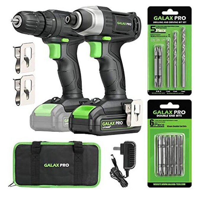 GALAX PRO  20V Cordless Drill and Impact Driver Combo Kit with 1.3Ah Battery Charger 11 Accessories and Tool Bag for DIY Projects