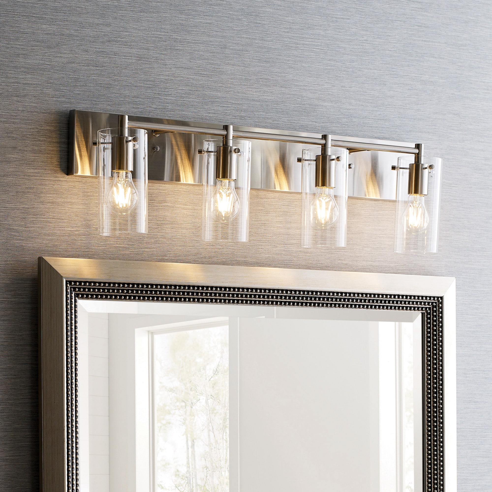 Yuma 29.94-in 4 -Light Brushed Nickel Transitional Vanity light bar