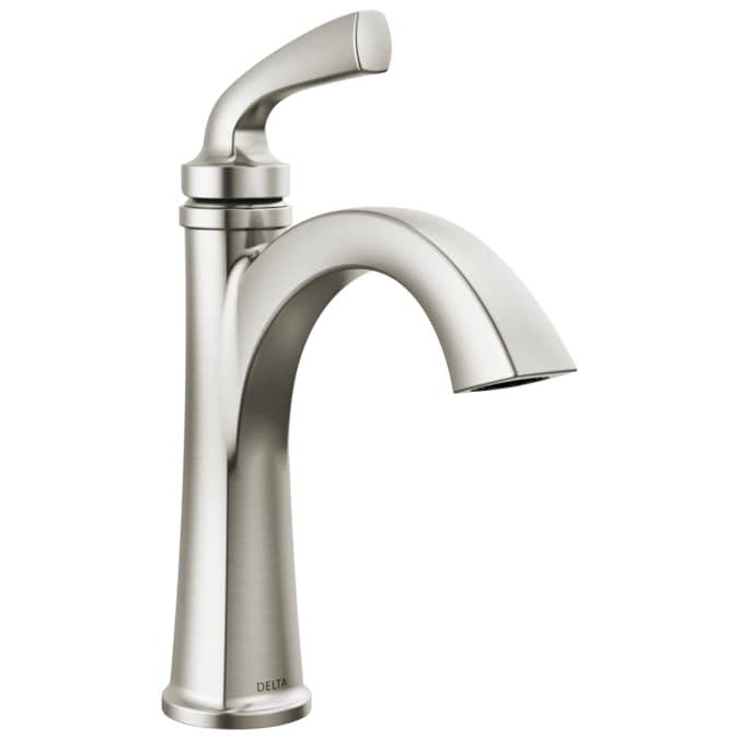 Delta Geist Spotshield Brushed Nickel Single Hole 1-Handle WaterSense Bathroom Sink Faucet with Drain and Deck Plate
