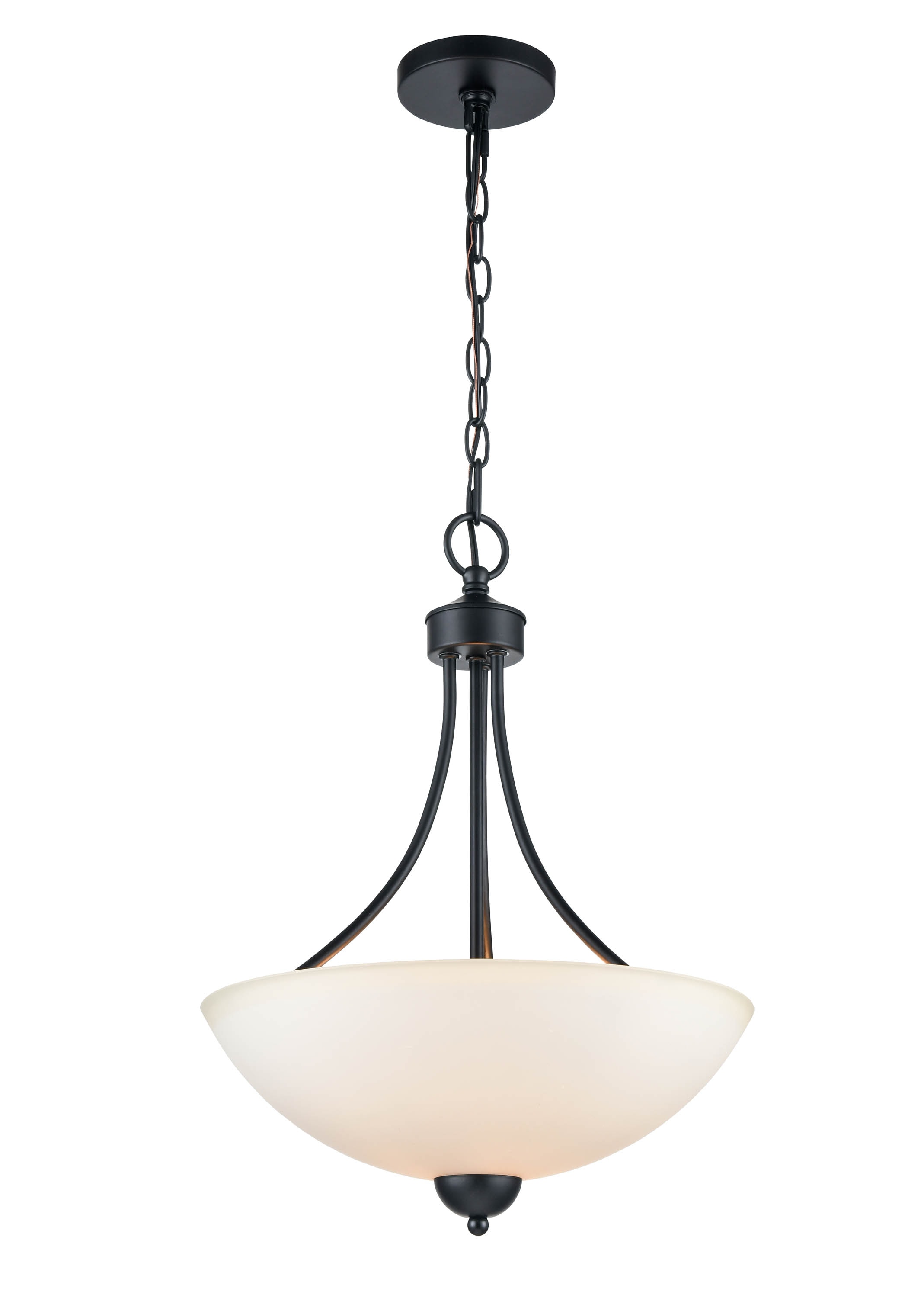 Ivey Lake 3 -Light Matte Black Traditional Etched glass Dome Medium Hanging Pendant light
