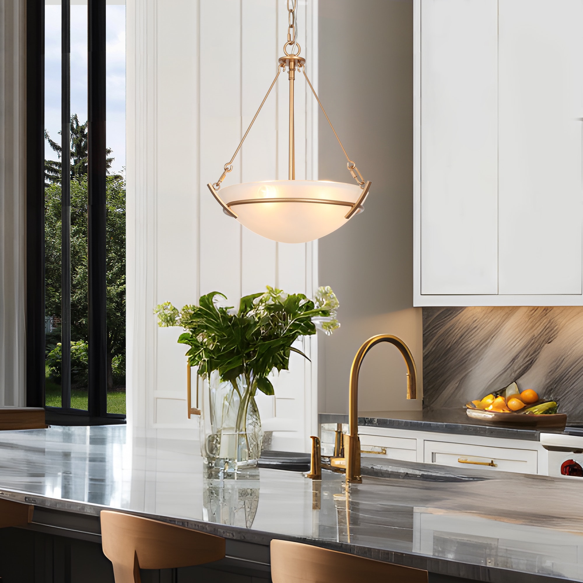 Glassie 3 -Light Matte Gold Farmhouse Cage For Use in Bedrooms, Dining Rooms, Foyers, Kitchens, Living Rooms Chandelier