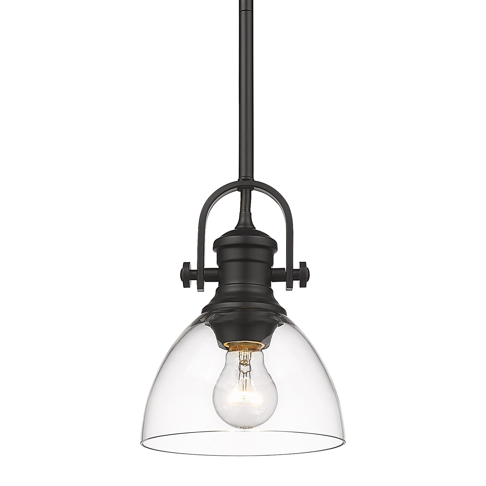 Hines Matte Black Transitional Clear glass Bowl Mini Hanging Pendant light