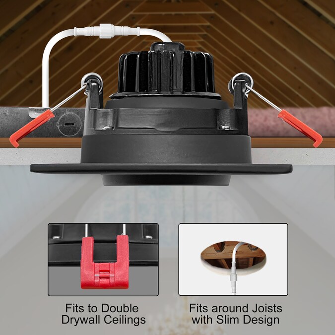 NUWATT Square Trim Canless Adjustable Lens Gimbal Lights Black 3-in 600-Lumen Switchable Square Dimmable LED Canless Recessed Downlight (4-Pack) - Image 3